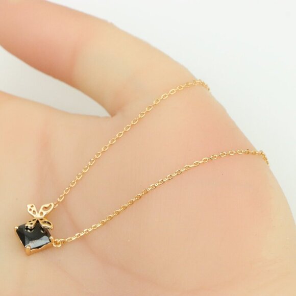 Elegant Rose Gold Necklace with Black Stone and Bow Design, XPNL0406 - Picture 2 of 12